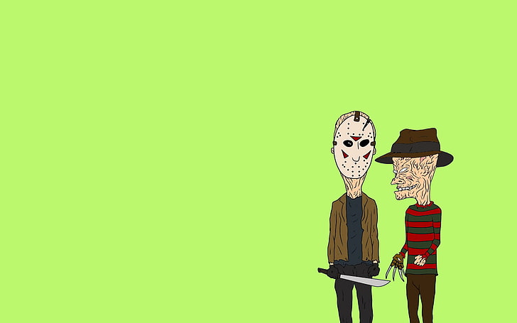 ภาพประกอบศิลปะ Freddy Krueger และ Jason Voorhees, ความเรียบง่าย, Jason Voorhees, เคล็ดลับ, Freddy Krueger, มีดทำครัว, Beavis and Butt-head, Beavis and Butthead, Friday The 13th, A Nightmare on Elm Street, วอลล์เปเปอร์ HD