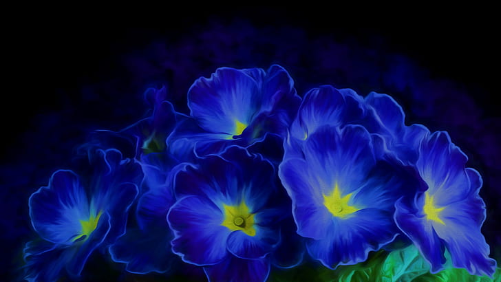 Flowers, Flower, Blue Flower, Painting, Primrose, HD wallpaper