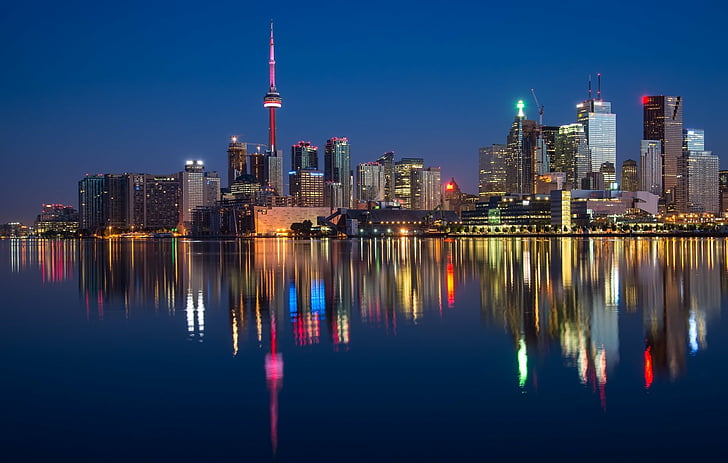 Cities, Toronto, Building, Canada, City, Light, Ontario, Reflection, Skyscraper, HD wallpaper