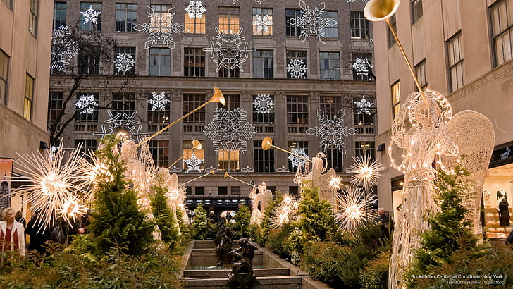 Rockefeller Center a Natale, New York, vacanze, Sfondo HD
