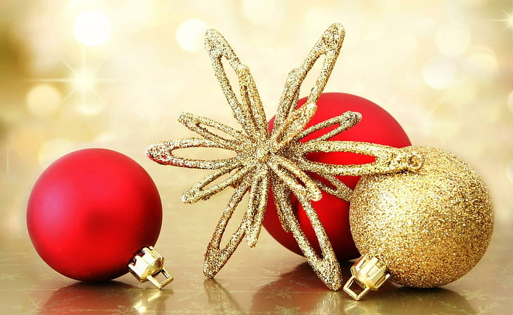 decorazioni natalizie, palloncini, fiocco di neve, oro, gioielli, Capodanno, decorazioni natalizie, palloncini, fiocco di neve, oro, gioielli, Capodanno, Sfondo HD