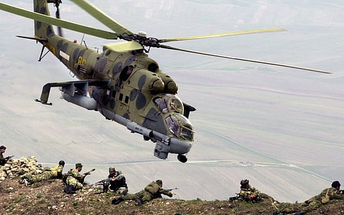 коричневый вертолет, военные вертолеты, ми Ми-24, Ми-24, HD обои HD wallpaper