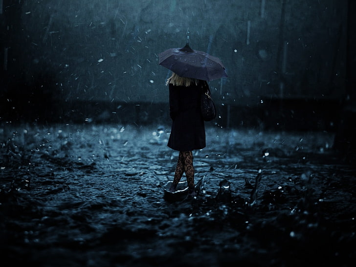 rain, people, umbrella, Photoshop, photo manipulation, HD wallpaper