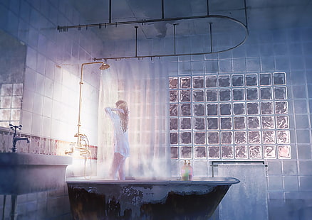 Anime, oryginał, łazienka, prysznic, Tapety HD HD wallpaper