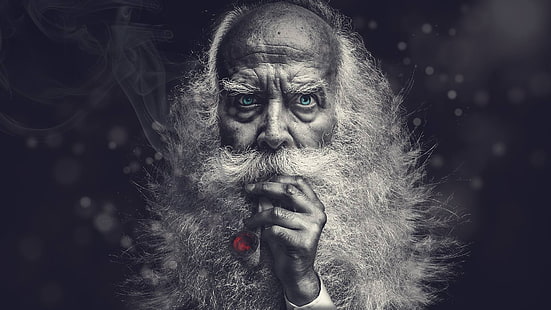 homme fumer papier peint pipe, coloration sélective, personnes âgées, barbes, hommes, pipe, Fond d'écran HD HD wallpaper