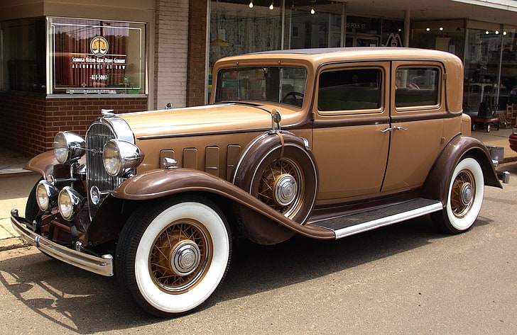 vintage brown car, buick, 1932, brown, vintage, car, whitewall, street, HD wallpaper
