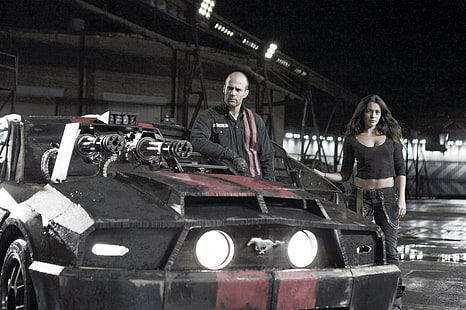 Jason Statham, girl, man, actors, Jason Statham, Natalie Martinez, Death Race, HD wallpaper HD wallpaper