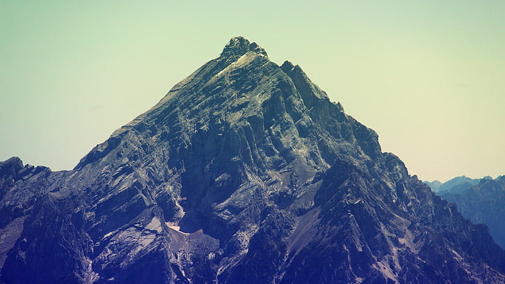 mountain peak, mountains, nature, calm, snow, filter, HD wallpaper