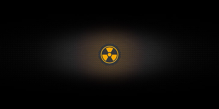 round black and orange logo, mesh, danger, sign, radiation, HD wallpaper