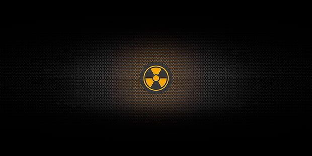 круглый черный и оранжевый логотип, сетка, опасность, знак, радиация, HD обои HD wallpaper