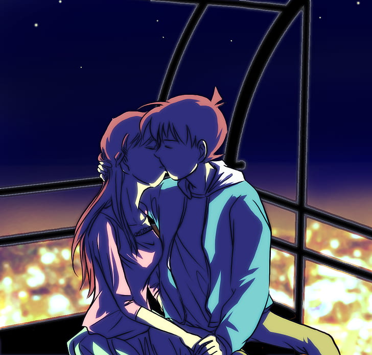 couple, kiss, art, love, anime, HD wallpaper