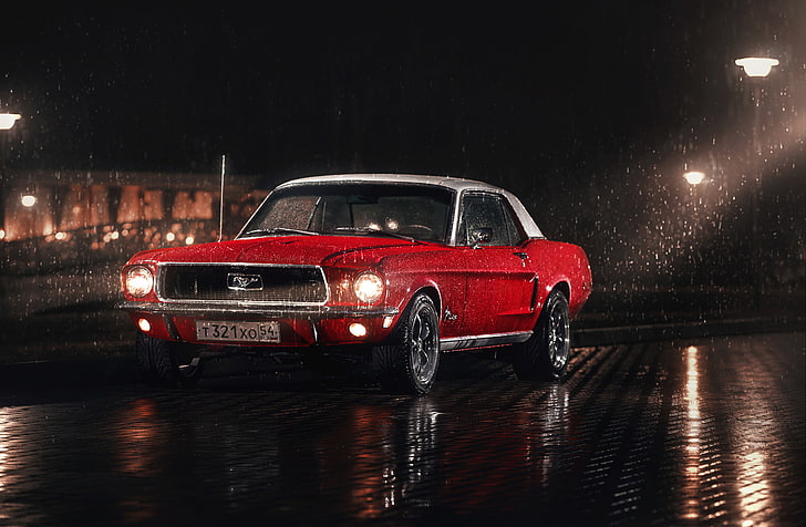 White Red Reflection Rain Lamp Mustang Ford Back Parking 1967 Hd Wallpaper Wallpaperbetter
