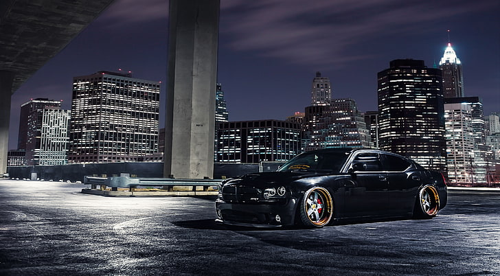 the city, black, Dodge, charger, srt8, the charger, HD wallpaper