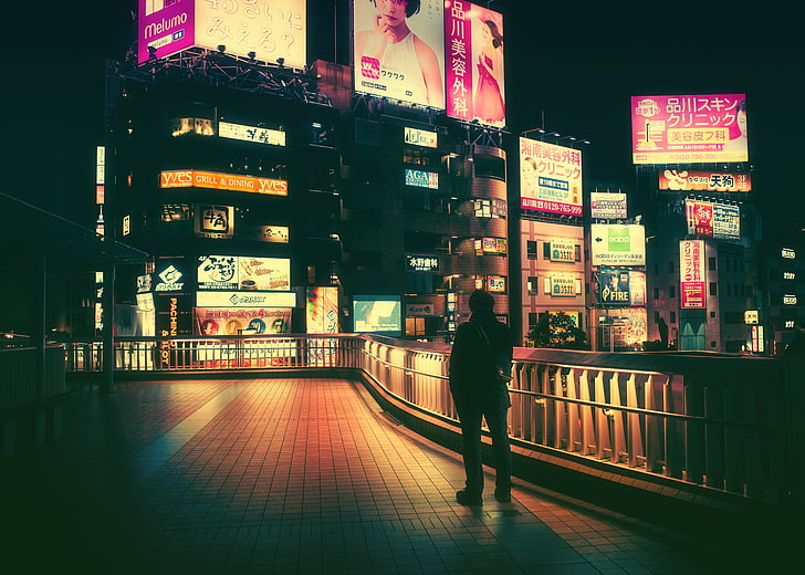 Japonya, gece, neon, Masashi Wakui, HD masaüstü duvar kağıdı