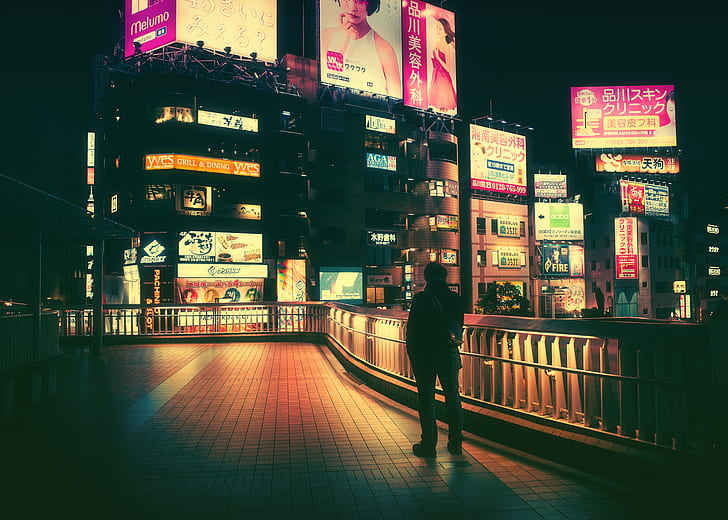 الليل ، النيون ، Masashi Wakui ، Japan، خلفية HD