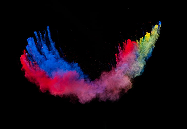 powder explosion, powder, colorful, black background, HD wallpaper