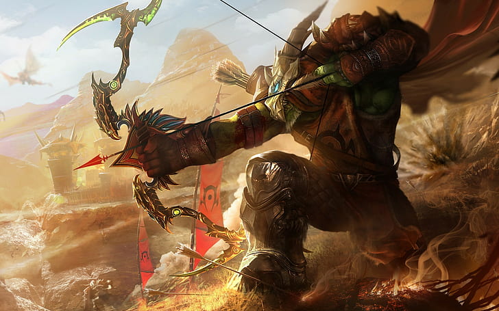 иллюстрация орка лучника, World of Warcraft, видеоигры, HD обои