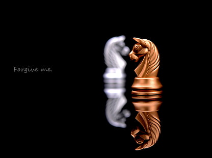 Forgive Me, brown and white horse chess pieces with text overlay, Love, Dark, Dramatic, Chess, Horse, piece, chesshorse, forgive, HD wallpaper HD wallpaper