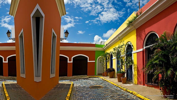 Calles del Viejo San Juan, Puerto Rico, Arquitectura, Fondo de pantalla HD