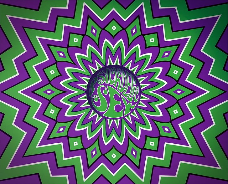grön, lila och vit optisk illusion, psykedelisk, optisk illusion, hippie, 1960-talet, LSD, HD tapet