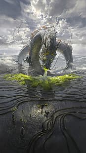 китайски дракон, китайска живопис с четки, HD тапет HD wallpaper