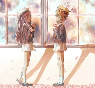 Card Captor Sakura, filles anime, Kinomoto Sakura, Daidouji Tomoyo, écolière, Fond d'écran HD HD wallpaper