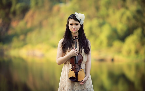 Красиво азиатско момиче, цигулка, музика, красиво, азиатско, момиче, цигулка, музика, HD тапет HD wallpaper