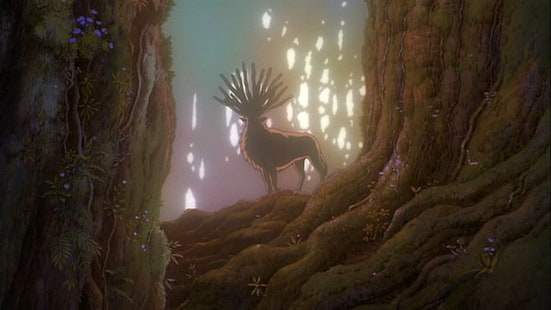 Hirsch in der Nähe von Baum, Prinzessin Mononoke, Mononoke, Studio Ghibli, Ashitaka, HD-Hintergrundbild HD wallpaper