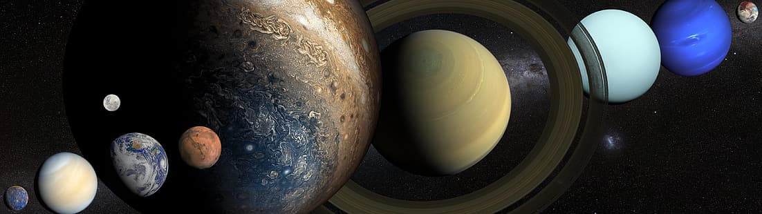 Tata Surya, Venus, Neptunus, Merkurius, Jupiter, Saturnus, Uranus, Bumi, Mars, Pluto, Bima Sakti, Wallpaper HD HD wallpaper