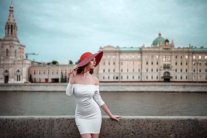 少女、都市、ドレス、帽子、ロシア、ナディア、ジョージチェルニャデフ、ホープニヤゾヴァ、モスクワの美しさ、 HDデスクトップの壁紙