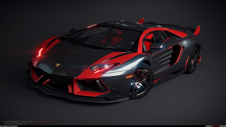черно-красное купе, Lamborghini, суперкар, Lamborghini Aventador, HD обои