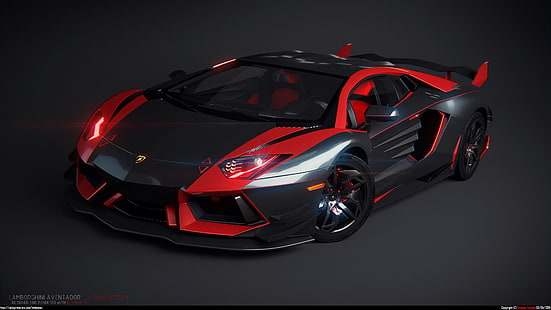 coupe hitam dan merah, Lamborghini, mobil, Lamborghini Aventador, Wallpaper HD HD wallpaper