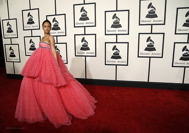singer, Rihanna, pink dress, HD wallpaper