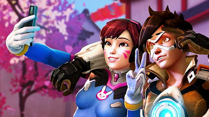 male and female animated characters, Overwatch, Tracer (Overwatch), D.Va (Overwatch), HD wallpaper
