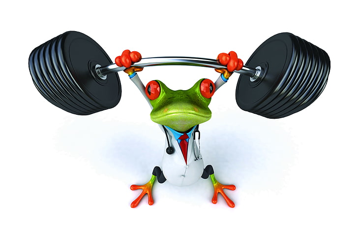 frog lifting barbell illustration, frog, funny, doctor, HD wallpaper