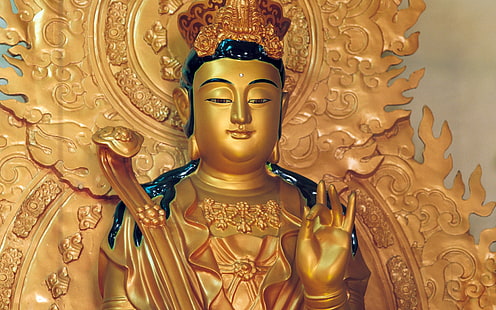 Гаутама фигура Будды, статуя, золото, фарфор, HD обои HD wallpaper