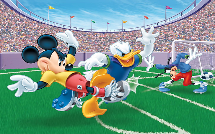 Mickey Mouse Donald Duck And Goofy Football Match Bild på 300 bitar pussel Disney 3840 × 2400, HD tapet
