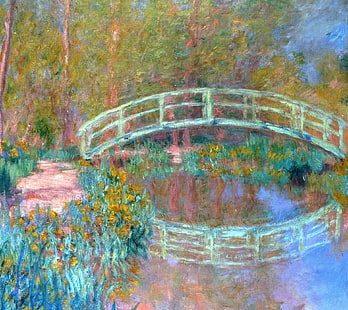 풍경, 연못, 반사, 사진, 클로드 모네, 일본 다리, HD 배경 화면 HD wallpaper