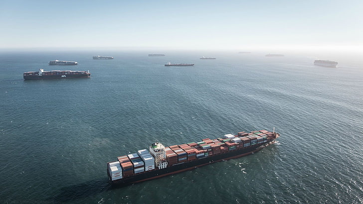 грузовой корабль, корабль, Лос-Анджелес, порты, грузовой, контейнеровоз, HD обои