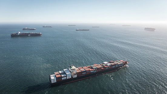 statek towarowy, statek, Los Angeles, porty, ładunek, kontenerowiec, Tapety HD HD wallpaper