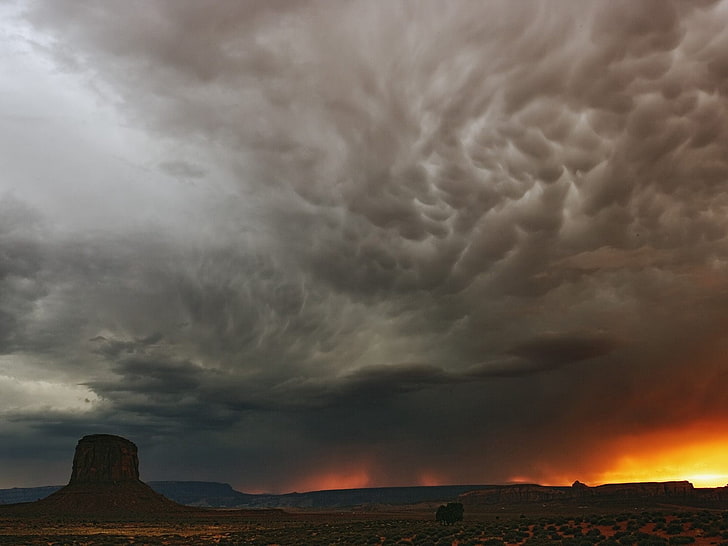 Monument Valley, USA, downpour, desert, canyon, clouds, sky, HD wallpaper