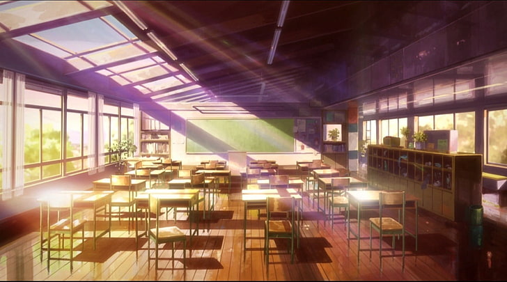 кафява дървена маса и столове, класна стая, Nerawareta Gakuen, аниме, HD тапет
