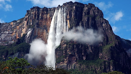 waterfalls on cliff, Angel Falls, Venezuela, waterfall, nature, landscape, mountains, rock, HD wallpaper HD wallpaper