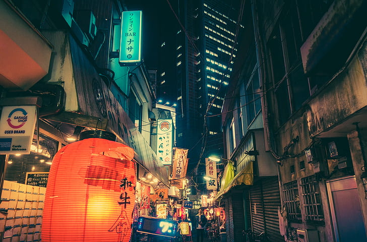 Japan, Masashi Wakui, neon, night, HD wallpaper