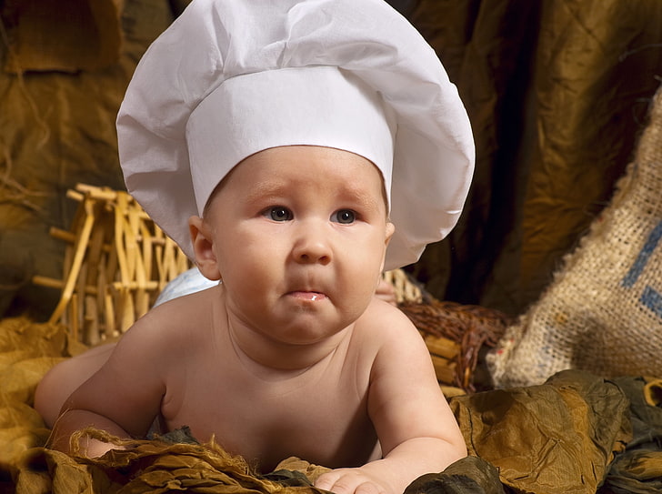 Baby Chef Ready For Coock, white chef hat, Baby, , cute little baby girl, HD wallpaper