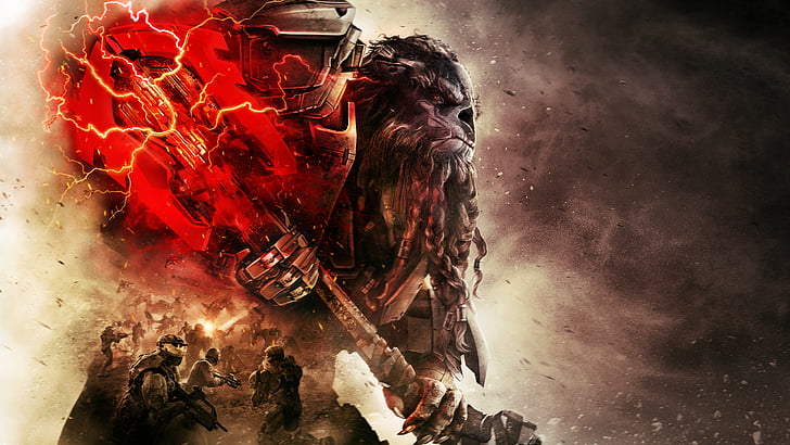 Beast holding red rod poster, Halo Wars 2, Xbox One, PC, 2017 Games, HD, HD wallpaper