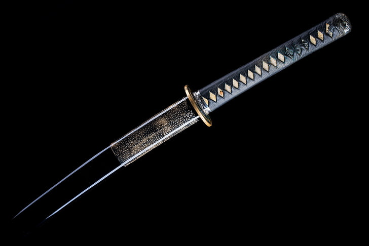черен дръжка катана меч, оръжия, Япония, меч, катана, ръка, HD тапет