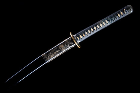 черен дръжка катана меч, оръжия, Япония, меч, катана, ръка, HD тапет HD wallpaper