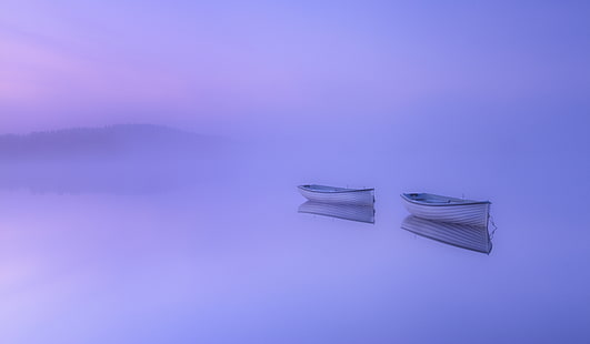 4K, Lake, Morning, Mist, Scotland, Loch Rusky, 8K, Rowing boats, HD wallpaper HD wallpaper