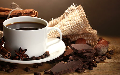 فناجين قهوة شوكولاتة حبوب عالية الدقة ، مشروبات ، حبوب ، شوكولاتة ، قهوة ، أكواب ، طعام ، دقة عالية، خلفية HD HD wallpaper